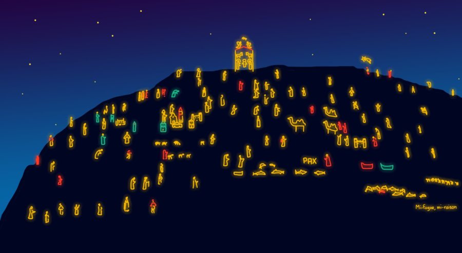 Dessin de la crèche lumineuse de Manarola