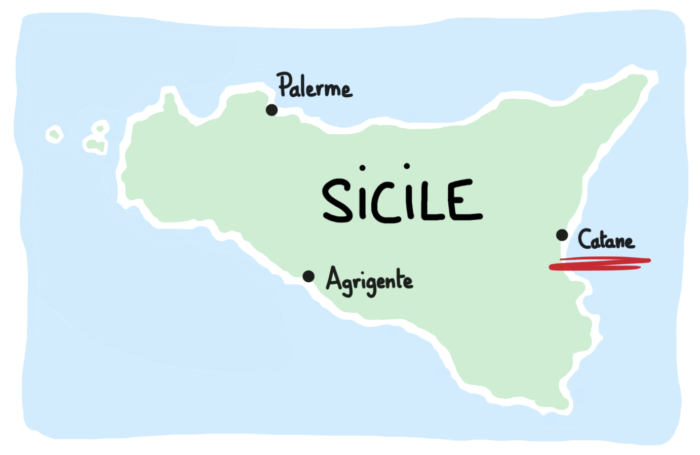 Carte de la Sicile avec la position de Catane