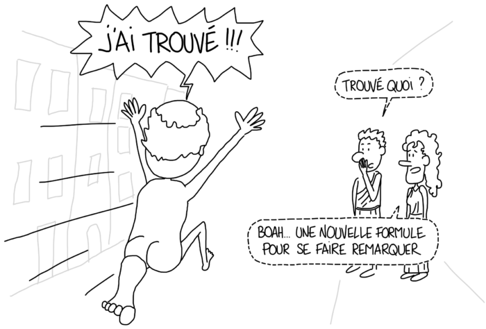 Dessin : Archimède qui crie Eureka tout nu dans la rue