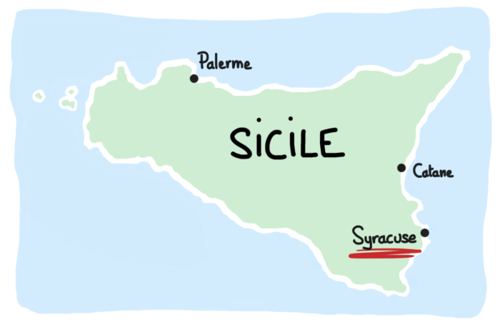 Carte de la Sicile indiquant Syracuse