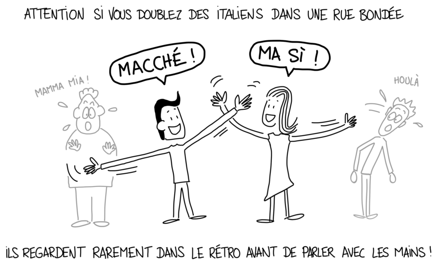 Dessin : attention aux Italiens qui parlent avec les mains dans la foule