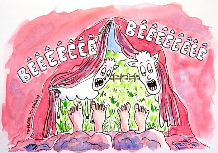Dessin : moutons qui entrent dans notre tente