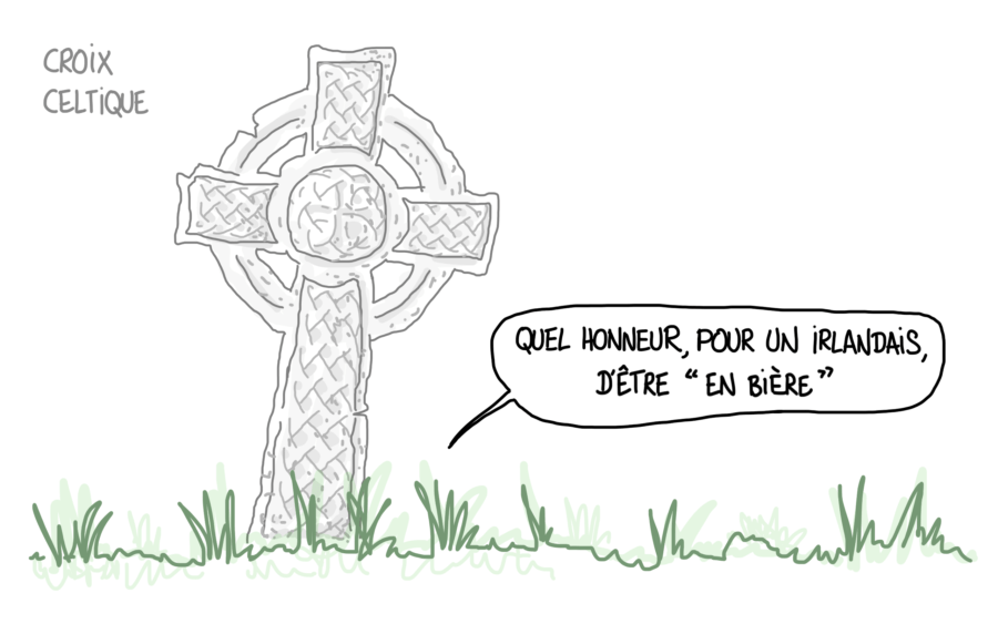 Dessin d'une croix celtique dans un cimetière irlandais