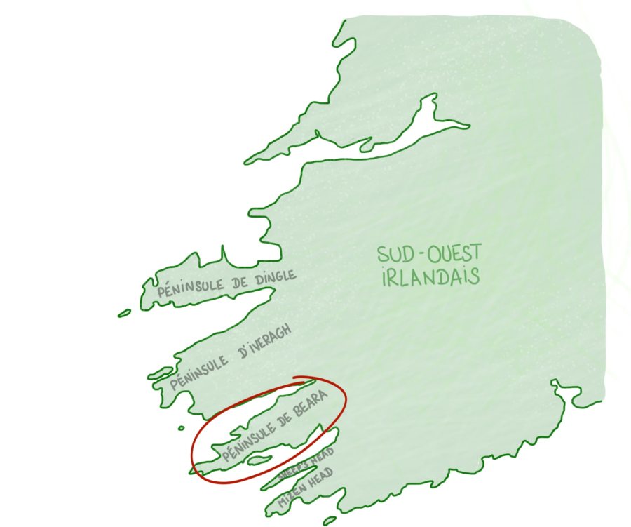 Carte de la péninsule de Beara en Irlande