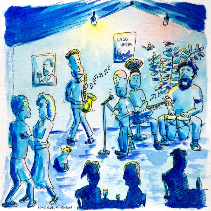 Dessin : musiciens à Mindelo