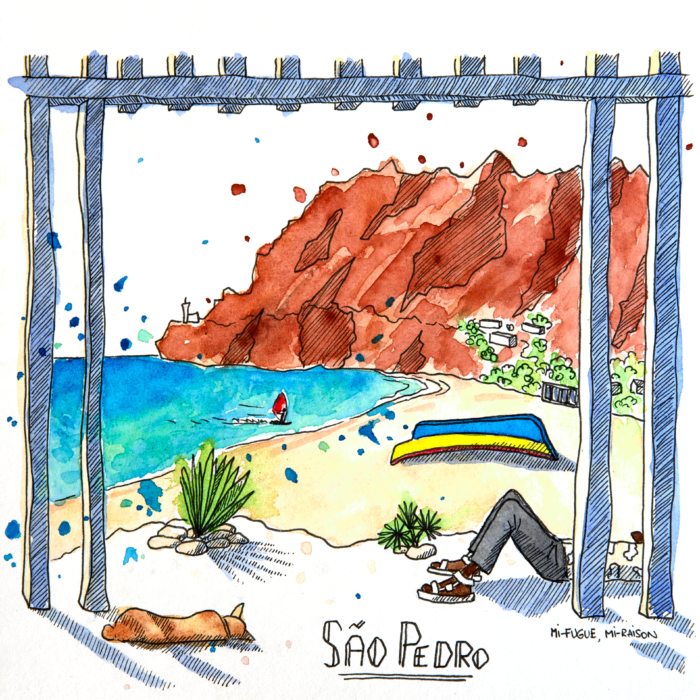 Dessin : plage de São Pedro sur l'île de São Vicente