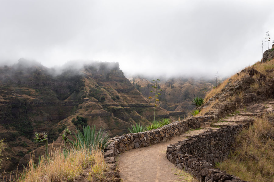 Beau chemin dallé sur l'île de Santo Antao