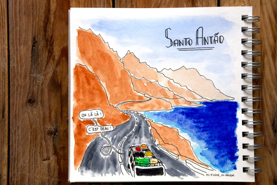 Aquarelle du trajet à Santo Antão