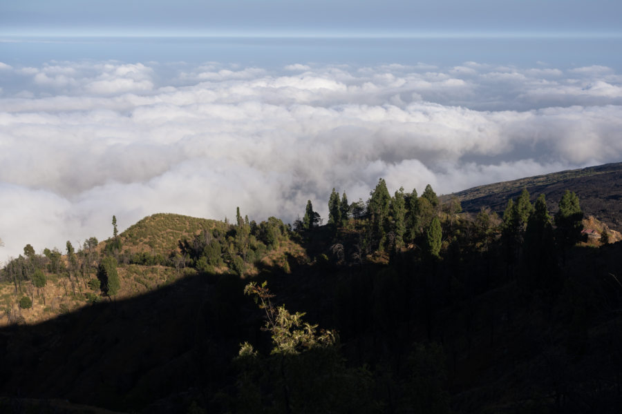 Vue sur les nuages depuis le Monte Velha à Fogo