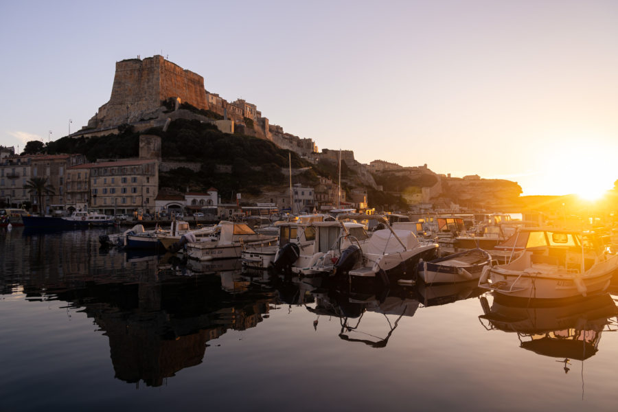 Coucher de soleil sur Bonifacio et sa citadelle