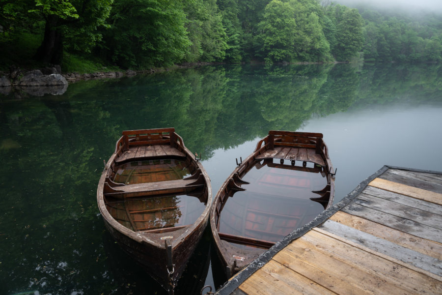 Barques inondées sur le lac de Biogradska Gora