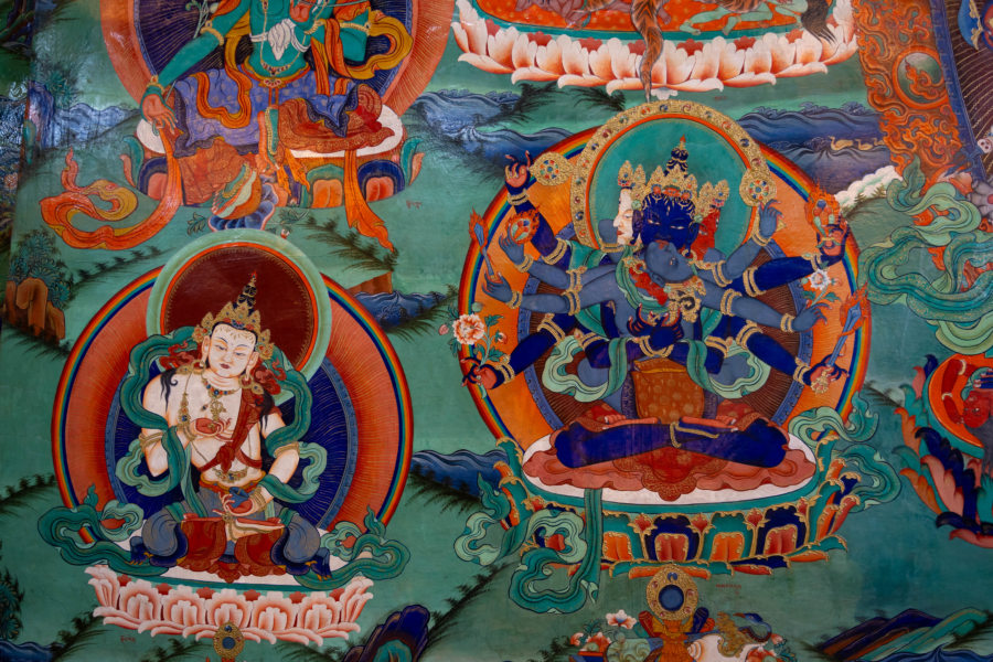 Peintures dans le temple bouddhiste de Chemrey au Ladakh