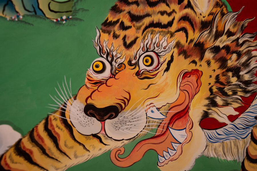 Peinture bouddhiste de tigre à Thiksey