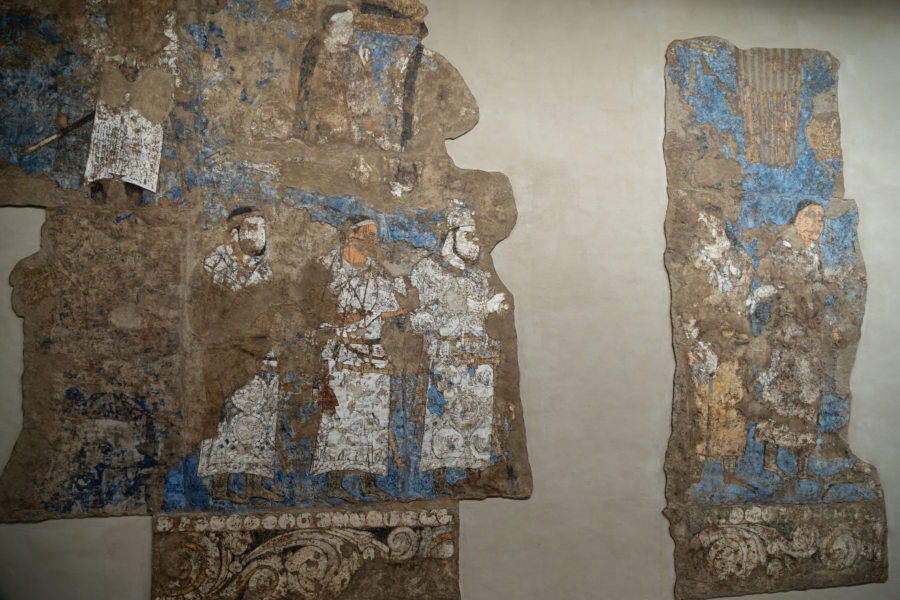 Fresque dans le musée d'Afrosiob à Samarcande, Ouzbékistan