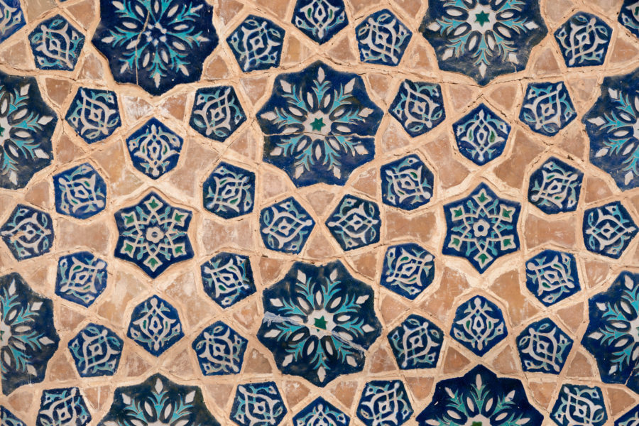 Mosaïques sur une madrasa du Registan, voayge à Samarcande