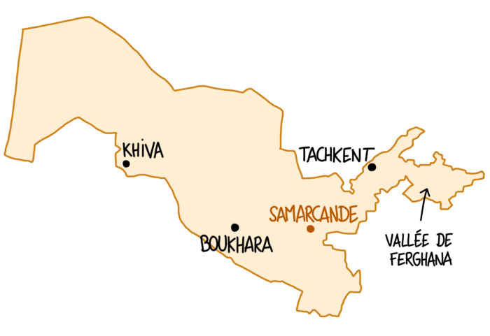 Carte montrant Samarcande en Ouzbekistan