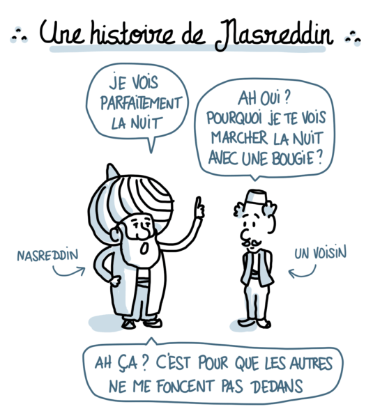 Dessin : Histoire de Nasreddin qui voit la nuit
