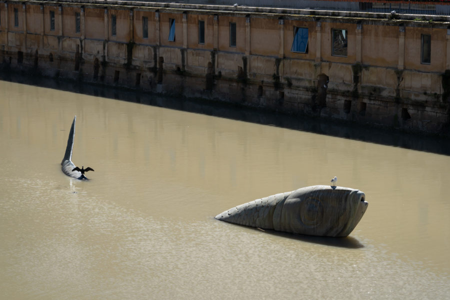 Statue de sardine dans le fleuve à Murcie
